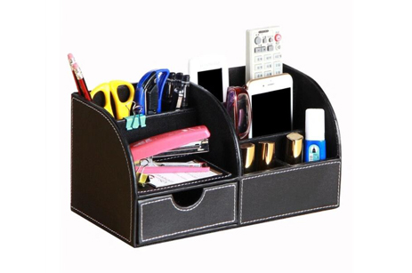 Contenedor de pluma de cuero PU, contenedor de almacenamiento de papelería organizador de escritorio de oficina