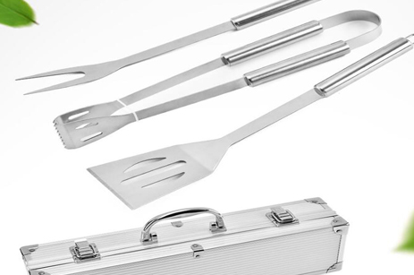 3 juegos de barbacoa al aire libre con caja de aluminio Juego de Herramientas de barbacoa