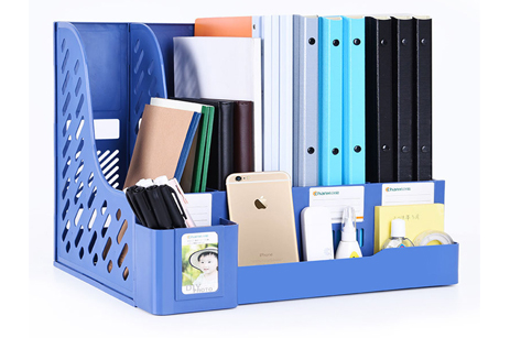 Rack de archivos de oficina de escritorio, barra de almacenamiento de plástico con marco de datos grueso