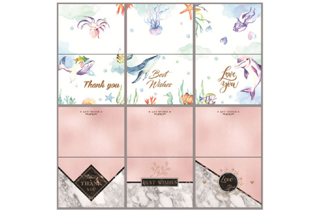 Tarjeta de agradecimiento Tarjeta de mejor deseos Tarjeta de felicitación de fuente dorada