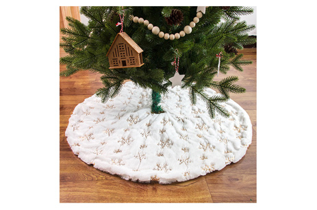 Falda de árbol de Navidad bordada con lentejuelas y cuentas de felpa