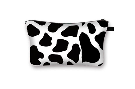 Bolsa de maquillaje con estampado de vaca de poliéster